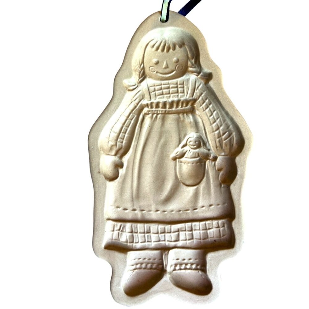 Vtg 1988 Brown Bag Cookie Art Stoneware Rag Doll Mold Biscuit